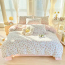 Pink & white floral cotton printed bedding set bedroom soft satin finish