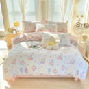 Pink & white floral cotton printed bedding set bedroom soft satin finish