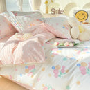 Pink & white floral cotton printed bedding set bedroom soft satin finish