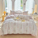 Pink & white floral cotton printed bedding set bedroom soft satin finish