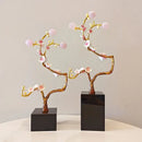 Pink & white golden tree crystal ball statue living room decor