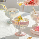 Pink & white gradient gloss ceramic dessert bowl dining room goblet