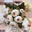 Pink & white silk tea rose ranunculus bouquet wedding decor