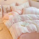 Pink & white striped jacquard cotton bedding set bedroom duvet cover