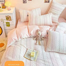 Pink & white striped jacquard cotton bedding set bedroom duvet cover