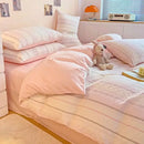 Pink & white striped jacquard cotton bedding set bedroom duvet cover