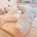 Pink & white striped jacquard cotton bedding set bedroom duvet cover