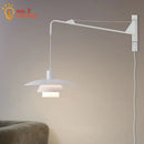 Pink & white swing arm wall lamp bedroom wind rotating light