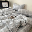 Plaid cream & charcoal cotton grid bedding set – bedroom duvet cover