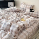 Plaid cream & charcoal cotton grid bedding set – bedroom duvet cover