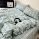 Plaid cream & charcoal cotton grid bedding set – bedroom duvet cover