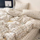 Plaid cream & charcoal cotton grid bedding set – bedroom duvet cover