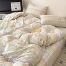 Plaid cream & charcoal cotton grid bedding set – bedroom duvet cover