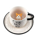 Playful white & black cat claw ceramic cup kitchen mug with figurine