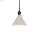 Pleated white fabric pendant light bedroom ceramic wood decor