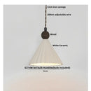 Pleated white fabric pendant light bedroom ceramic wood decor