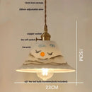 Pleated white fabric pendant light bedroom ceramic wood decor