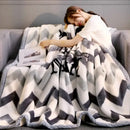 Plush black & white chevron winter raschel blanket bedroom throw