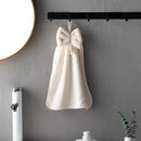 Plush coral velvet soft hand towels with bows for kitchen and bathroom