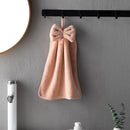 Plush coral velvet soft hand towels with bows for kitchen and bathroom