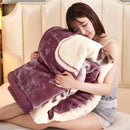 Plush cream & brown geometric double layer raschel blanket bedroom throw