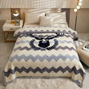 Plush cream & brown geometric double layer raschel blanket bedroom throw