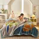 Plush cream & brown geometric double layer raschel blanket bedroom throw