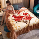 Plush cream & brown geometric double layer raschel blanket bedroom throw