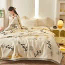 Plush cream & brown geometric double layer raschel blanket bedroom throw