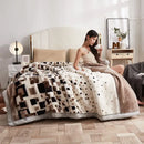 Plush cream & brown geometric double layer raschel blanket bedroom throw