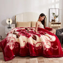 Plush cream & brown geometric double layer raschel blanket bedroom throw