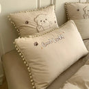 Plush cream cartoon bear applique cotton bedding set bedroom quilt cover