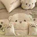 Plush cream cartoon bear applique cotton bedding set bedroom quilt cover