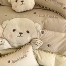 Plush cream cartoon bear applique cotton bedding set bedroom quilt cover