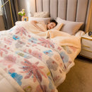 Plush cream floral fleece wool blanket for bedroom