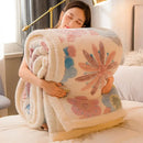 Plush cream floral fleece wool blanket for bedroom