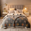 Plush cream floral fleece wool blanket for bedroom