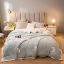 Plush cream floral fleece wool blanket for bedroom