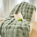 Plush cream & gradient pink double layer faux fur bedroom blanket