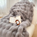 Plush cream & gradient pink double layer faux fur bedroom blanket