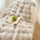 Plush cream & gradient pink double layer faux fur bedroom blanket