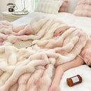 Plush cream & gradient pink double layer faux fur bedroom blanket