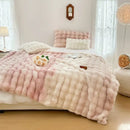 Plush cream & gradient pink double layer faux fur bedroom blanket