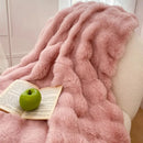 Plush cream & gradient pink double layer faux fur bedroom blanket