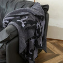 Plush dark gray & black camouflage knitted throw blanket bedroom