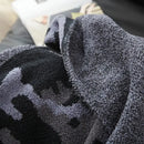 Plush dark gray & black camouflage knitted throw blanket bedroom
