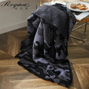 Plush dark gray & black camouflage knitted throw blanket bedroom