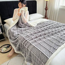 Plush gray & white ribbed sherpa blanket bedroom cozy lamb wool