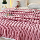 Plush pink bamboo velvet blanket bedroom throw with braided trim