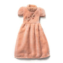 Plush pink coral fleece cheongsam hand towel for kitchen and bathroom